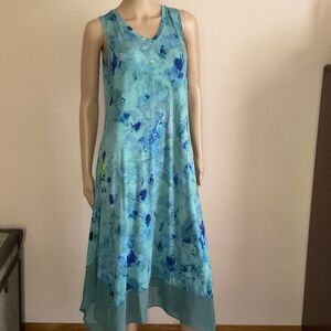 LOGO Lori Goldstein Tie Dye Print Stretch Knit Sleeveless Dress